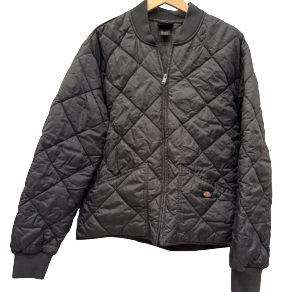 Dickies Mens Diamond Quilted Bomber Jacket Black Full Zip Size XL‎ 61242CH